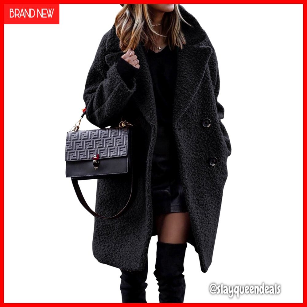 Women's Faux Fur Sherpa Jacket Notched Lapel Double-Breasted Winter Coat